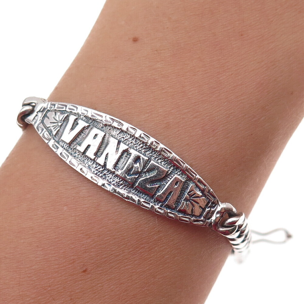 925 Sterling Silver Vintage Vaneza Name ID Cuban Link Bracelet 5.75"